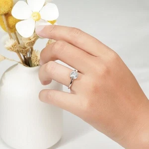 1Ct Round Cut Moissanite 14k White Gold Plated 925 Bezel Solitaire Wedding Ring - Picture 1 of 4