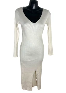 New Look Midi Dress Women's UK Size 6 Petite Ivory Ribbed Bodycon - Picture 1 of 6
