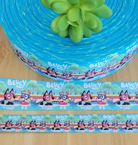 7/8 or 1.5" (1 YD) Bluey Grosgrain Ribbon Bluey & Bingo At The Swimming Pool - Picture 1 of 1