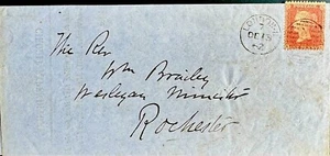 GB QV 1862 PENIQUE ENTERO ESTRELLA ROJA 'ME' LONDRES A ROCHESTER DT 13 DE DICIEMBRE DE 1862! - Imagen 1 de 2