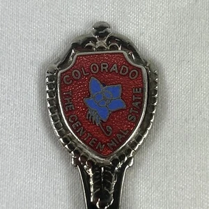 Colorado Souvenir Spoon Centennial State 3.5” Silver Tone Red With Blue Flower - Picture 1 of 4