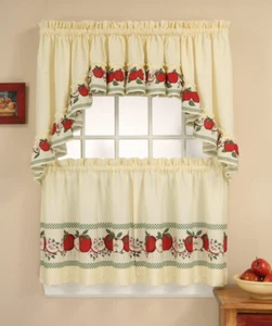 Cortinas Para La Cocina Juego De 3 Niveles Ventana Color Marfil 56 X 24 Pulgadas - Picture 1 of 6