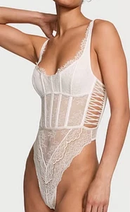 Victoria’s Secret DREAM ANGELS böses Korsett Teddy durchsichtig weiß Spitze Medium neu mit Etikett - Bild 1 von 4
