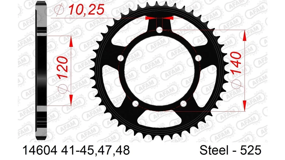 Steel Sprocket AFAM 525 - 43Z (Black) 14604-43 | ID 120 LK 140 5 Hole - Image 1 of 1