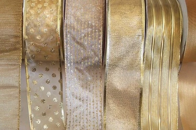 5 Yards Gold 2 1/2" Wired Ribbon Wedding Anniversary Christmas  5yd  Choose - Image 1 of 2