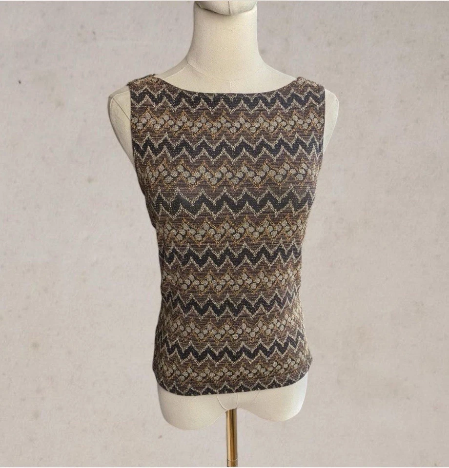 Camiseta sin mangas elástica A. Byer años 90 Y2K metálica dorada marrón tostada M/L Foto 1 de 4