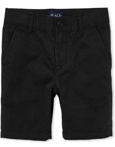 The Childrens Place Shorts Boys 16 Chino Flat Front Button Up Black - Picture 1 of 4