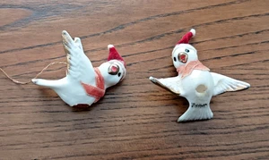 Vintage Porzellan Vögel tragen Weihnachtsmütze Weihnachtsschmuck - Japan - Bild 1 von 8