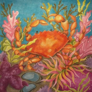 Needlepoint Handpainted Amanda Lawford Coral Reef Crab 11x11 - Picture 1 of 4