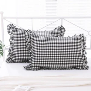 2 Pack Black and White Plaid Ruffle Gingham Standard Pillow Shams 20x26 inche... - Picture 1 of 6