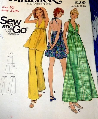 *LOVELY VTG 1970s HALTER DRESS & PANTS Sewing Pattern 10/32.5 - Image 1 of 2
