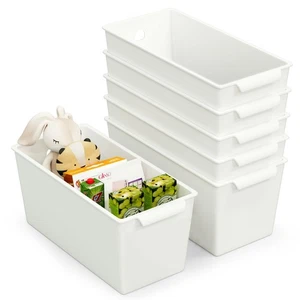 Paquete de 6 contenedores de almacenamiento de plástico, diseño de mango frontal, organización de despensa de 11"x5"... - Imagen 1 de 8