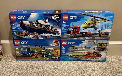 Four LEGO City Boat Helicopter Combine Set Lot 60223 60254 60343 60456 NIB - Image 1 of 4