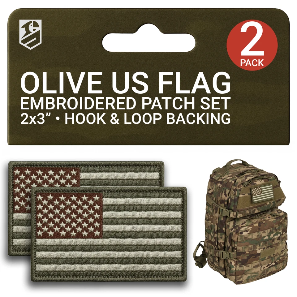 2Pcs American Flag Patch Set with Hook and Loop, Od Green Subdued Flag Patch - Image 1 of 4