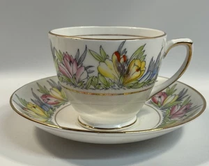 Tazza da tè e piattino vintage Rosina China motivo floreale 4941 made in England anni 50 - Foto 1 di 7