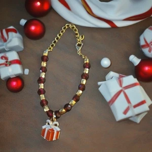 Brazalete Ajustable Hecho a Mano Rojo Imitación Rubí Tono Dorado Esmalte Navidad Dije con Clase Lob - Imagen 1 de 3