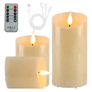 3er LED Wiederaufladbar Teelichter Kerzen Fernbedienung Flackernd Dimmbar Timer - Bild 1 von 24