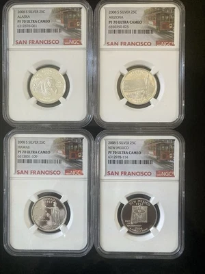 2008 S Silver State Quarter 4 Coin Set NGC PF 70 Ultra Cameo Trolley - Image 1 of 2