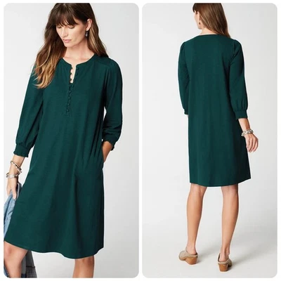 Vestido para mujer Jill verde azulado oscuro algodón Tencel botón Henley talla grande NUEVO Foto 1 de 4