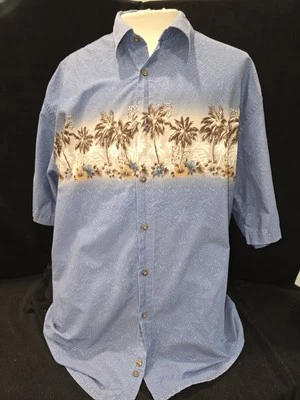 Campia Moda Hawaiian Shirt Mens XL Aloha 100% Cotton Blue, Palm Tree Design EUC - Image 1 of 4