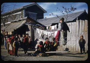 Korea Street Scene Kid Teeter Totter Play 35mm Slide 1950s Red Border Kodachrome - Picture 1 of 3