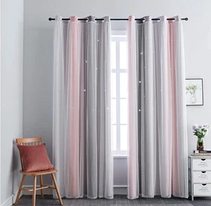 Cortinas Ombré 84" Rosa Gris - 2 Paneles para Niñas Dormitorio/Salón/Guardería - Imagen 1 de 8