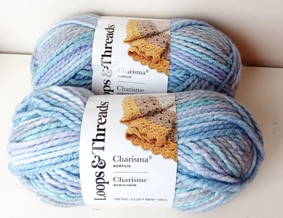 Loops & Threads Charisma Yarn Blue Purple Gray Acrylic Chunky Yarn Lot 2 Skeins - Image 1 of 3