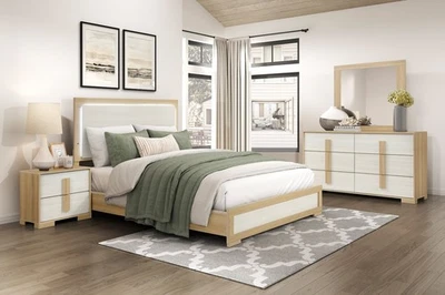 NEW LED Oak Brown Queen King Twin Full 4PC Modern Rustic Bedroom Set Bed/D/M/N - Image 1 of 4