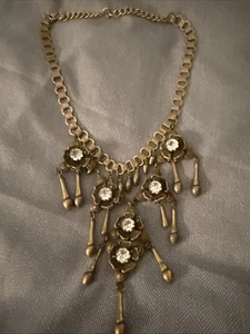 Collar de cadena medallón de 16" de latón cristal transparente renacimiento victoriano - Imagen 1 de 10