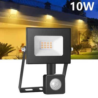 LED Fluter mit Bewegungsmelder 10W Warmweiß Außen Strahler Scheinwerfer IP65 - Bild 1 von 4