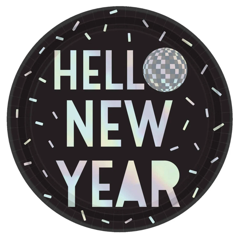 New Years Eve Party Supplies Iridescent Round Dinner Plates 8 Pack Tableware NYE - Image 1 of 1