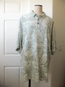 Tommy Bahama Pale Green Cream Island Floral Print Silk Cotton Knit Polo Shirt XL - Picture 1 of 9