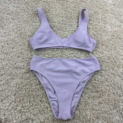 Aerie Womens Size Medium Bikini Swimsuit Set Lavendar High Cut Cheeky Crinkle  - Image 1 of 4