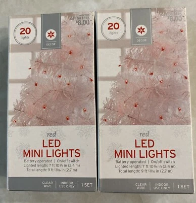 Lot of 2 Target Decor Red LED Mini Lights Battery Operated Clear Wire 7 ft - Imagem 1 de 3