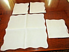 4 vintage ivory linen napkins w/ brown rimmed scalloped edge 15" square