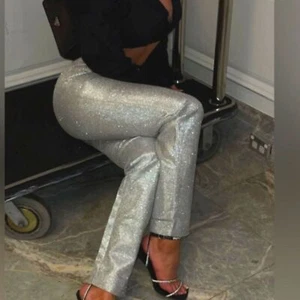 Meshki Pants Lisette Silver Straight Leg Sparkly Shiny Glitter Sz Xxs - Picture 1 of 11