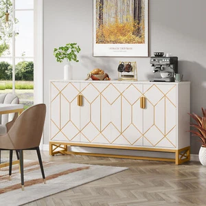 59" Long White Sideboard Buffet Large Storage Cabinet for Kitchen Dining Room - Picture 1 of 11