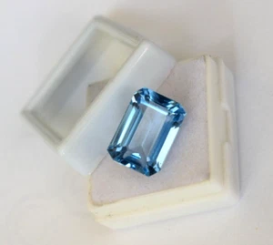 Brazilian Natural 14.15 Ct Blue Aquamarine Emerald Cut Loose Gemstone - Picture 1 of 5