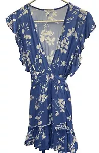 BTFL-Life Floral Print Blue Wrap Mini Dress Size S Summer Spring - Picture 1 of 6