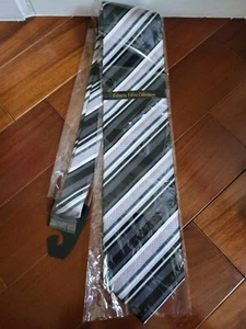 Roberto Villini Collezione 100% Silk Mens Tie Stripe Pink Black White Formal - Picture 1 of 3