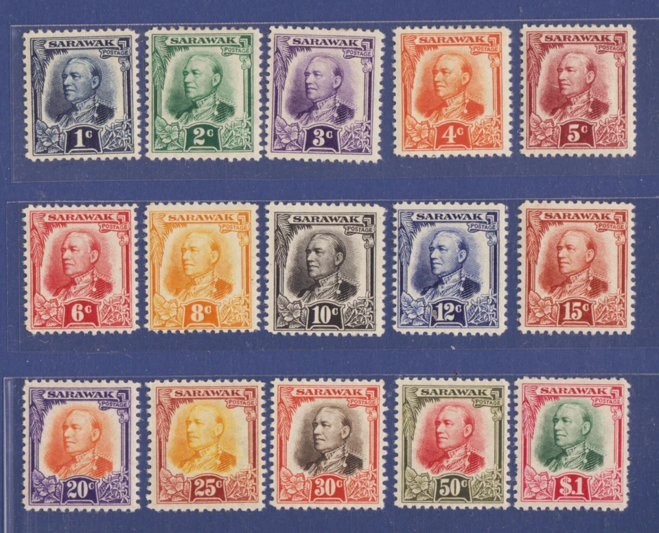 Sarawak 1932 1c-1 Dólar Sir Charles Vyner Brooke Serie Definitiva Completo MH. Foto 1 de 2