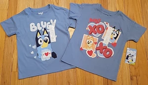NEW Toddler 5T Lot Of 2 BLUEY Short Sleeve Graphic T Shirts I Love You & Hearts - Picture 1 of 12