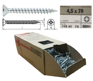Vite per legno würth 4,5 x 70 mm testa croce svasata in acciaio zincato tasselli - Foto 1 di 8