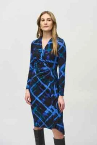 Joseph Ribkoff Abstract Print Blue Wrap Dress 244131 Size UK 16 RRP £245.00 - Picture 1 of 5