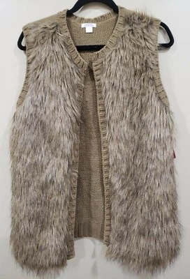 NEW Xhilaration Womens Faux Fur Open Front Knit Vest Color Tan/Brown Size M - Image 1 of 4