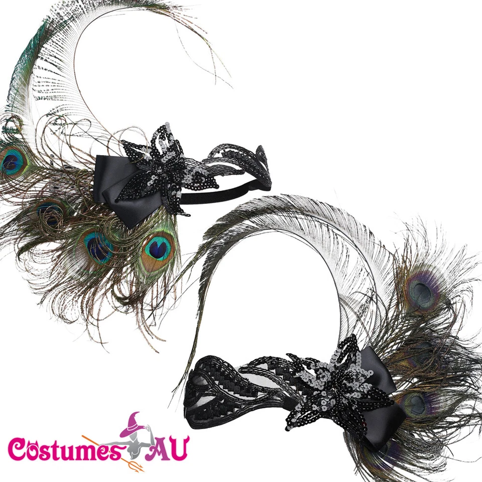 Diadema años 20 plumas de pavo real nupcial Gatsby años 20 gángster aleta tocado Foto 1 de 1