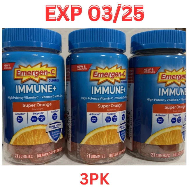 Gomitas Emergen-C Immune Plus con Vitamina D Sabor Súper Naranja - 21 unidades 3 unidades Foto 1 de 1