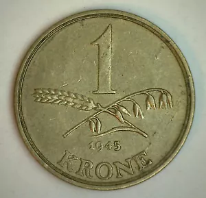 1945 Denmark 1 Krone Coin Aluminum Bronze Extra Fine Circulated Christian X - Picture 1 of 2