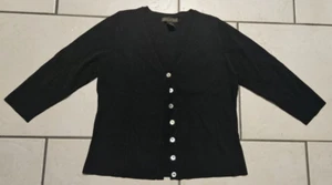 Linda Matthews Cardigan Women XL Black Button Down V-Neck 3/4 Sleeve Rayon Mix - Picture 1 of 8
