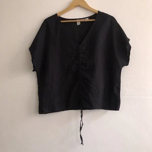 sz XL Joie 100% Linen Top Black Boxy Cinch Front - Lagenlook Coastal Minimalist - Picture 1 of 4